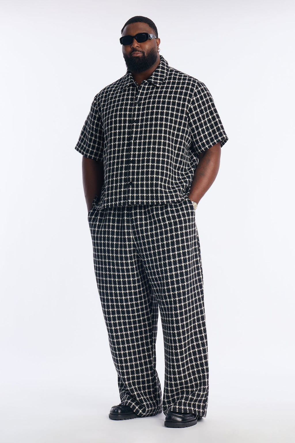 Relaxed Tweed Theory Button Up Shirt - Black