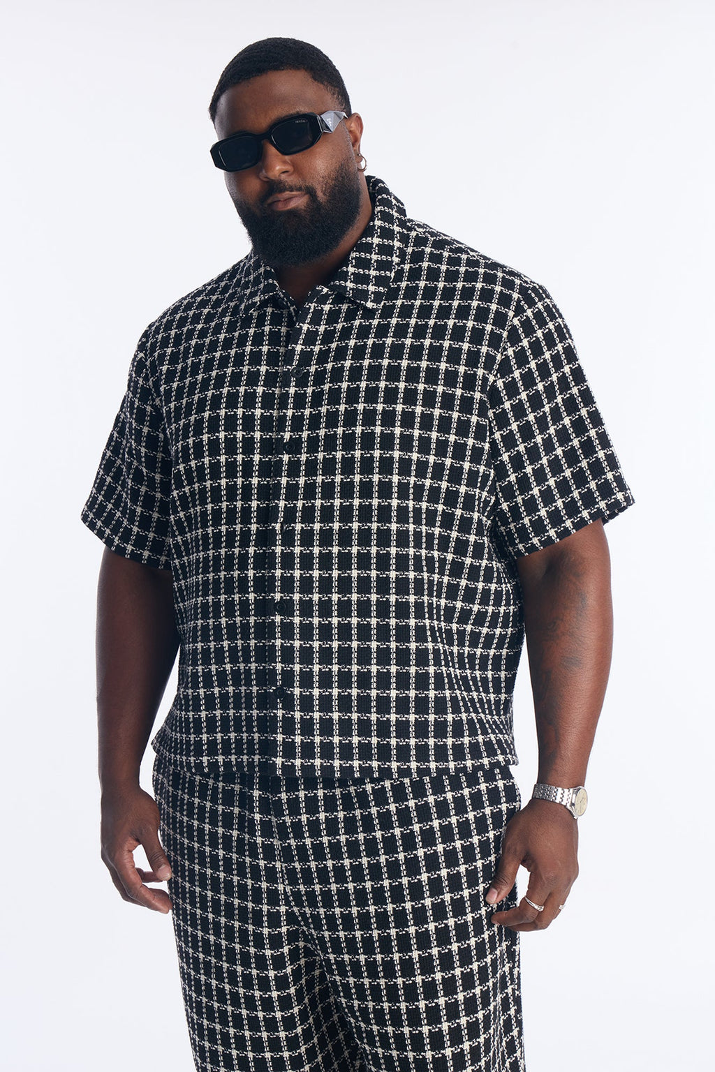 Relaxed Tweed Theory Button Up Shirt - Black