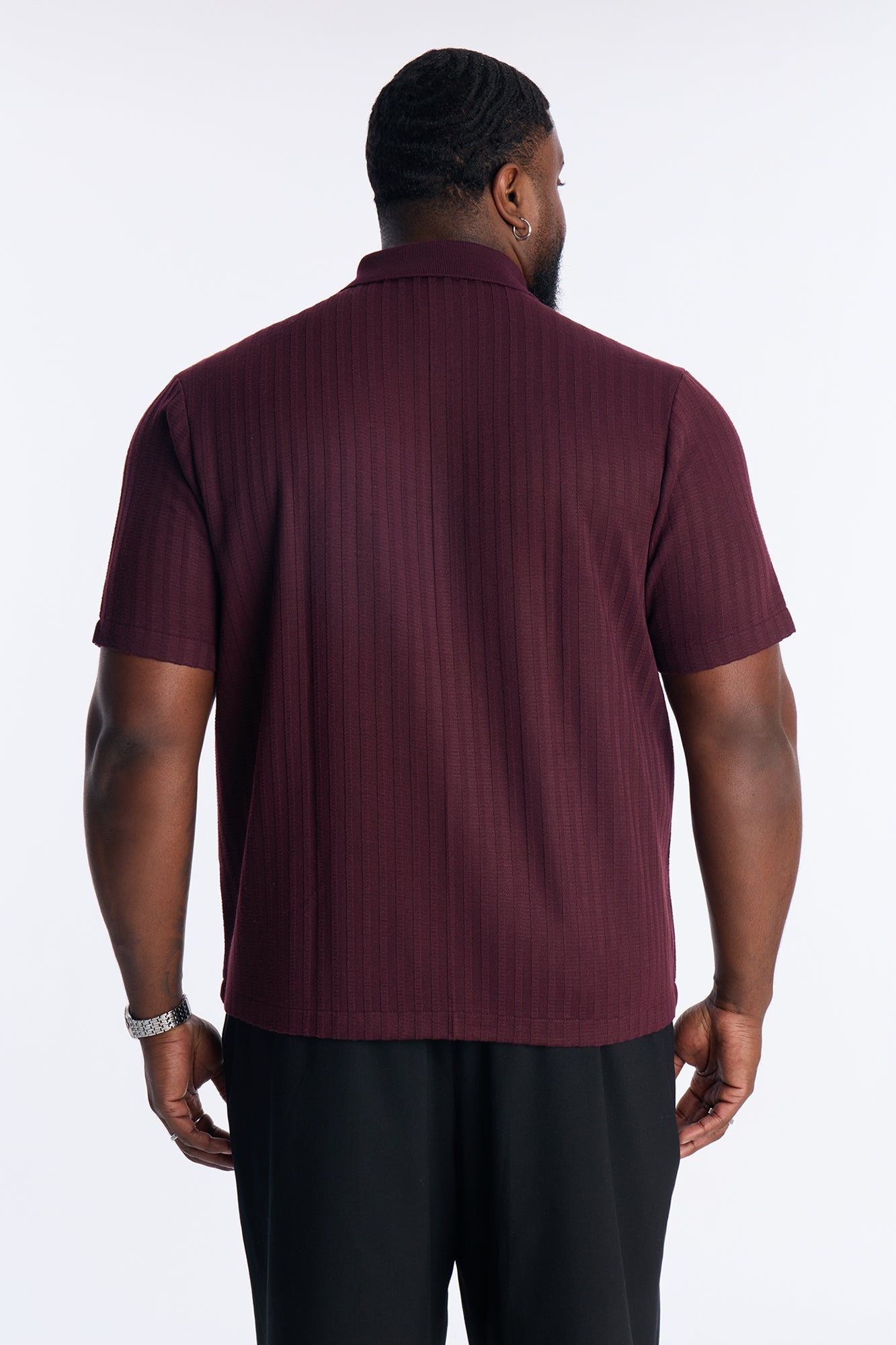 Shadow Button Striped Button Up - Burgundy