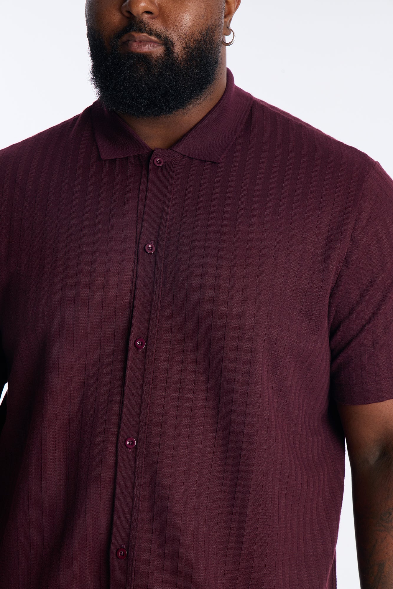 Shadow Button Striped Button Up - Burgundy