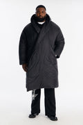 Hooded Oversized Exaggerated Wrap Long Puffer Jacket - Black