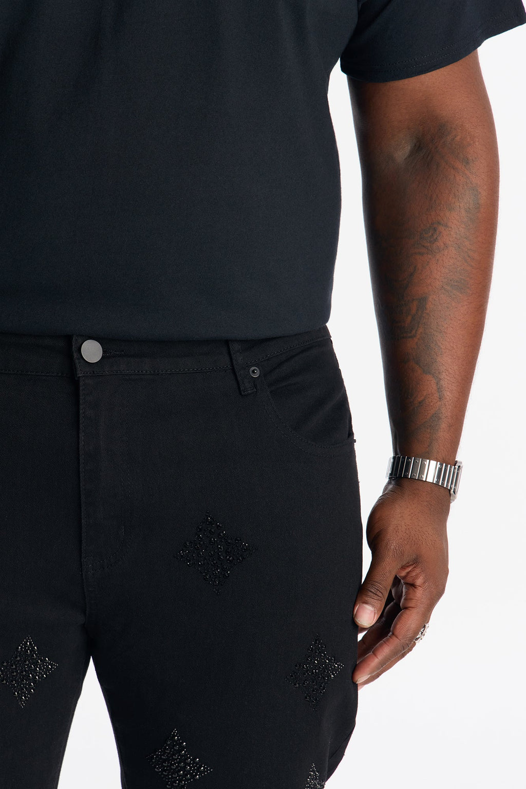 Stacked Skinny Flare Ice Star Pearl Jean - Black