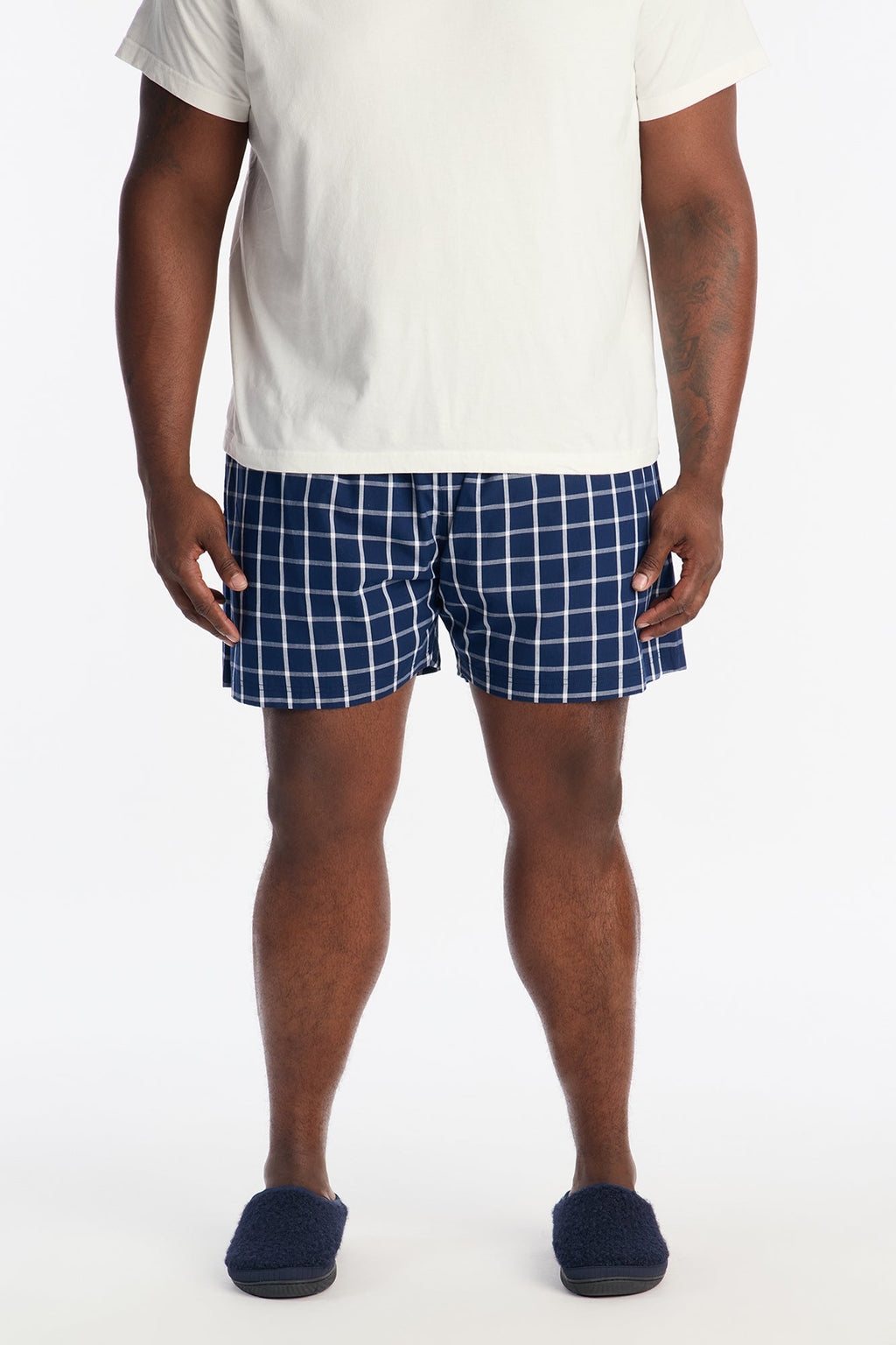 Subtle Plaid Cotton Boxer - Navy
