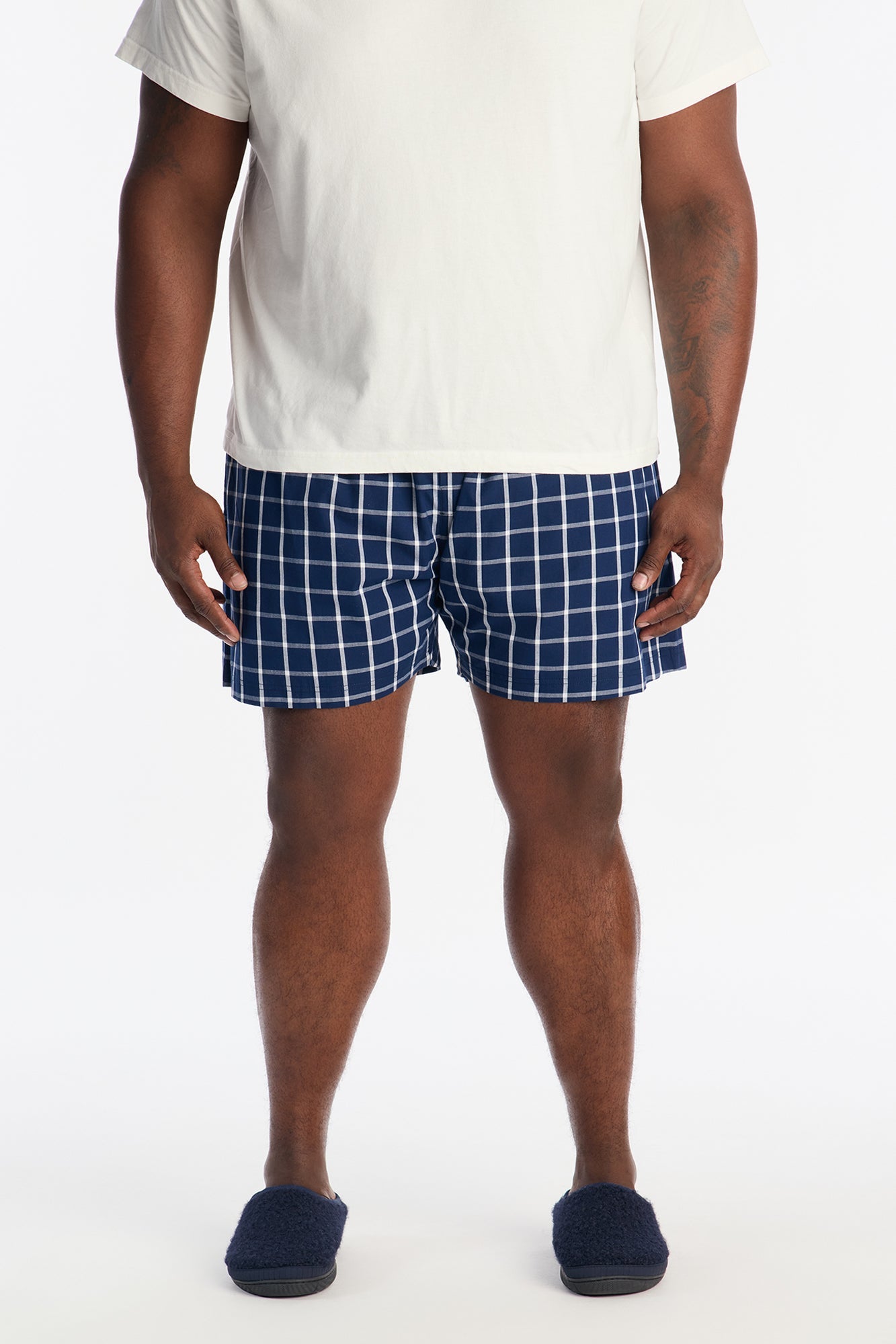 Subtle Plaid Cotton Boxer - Navy