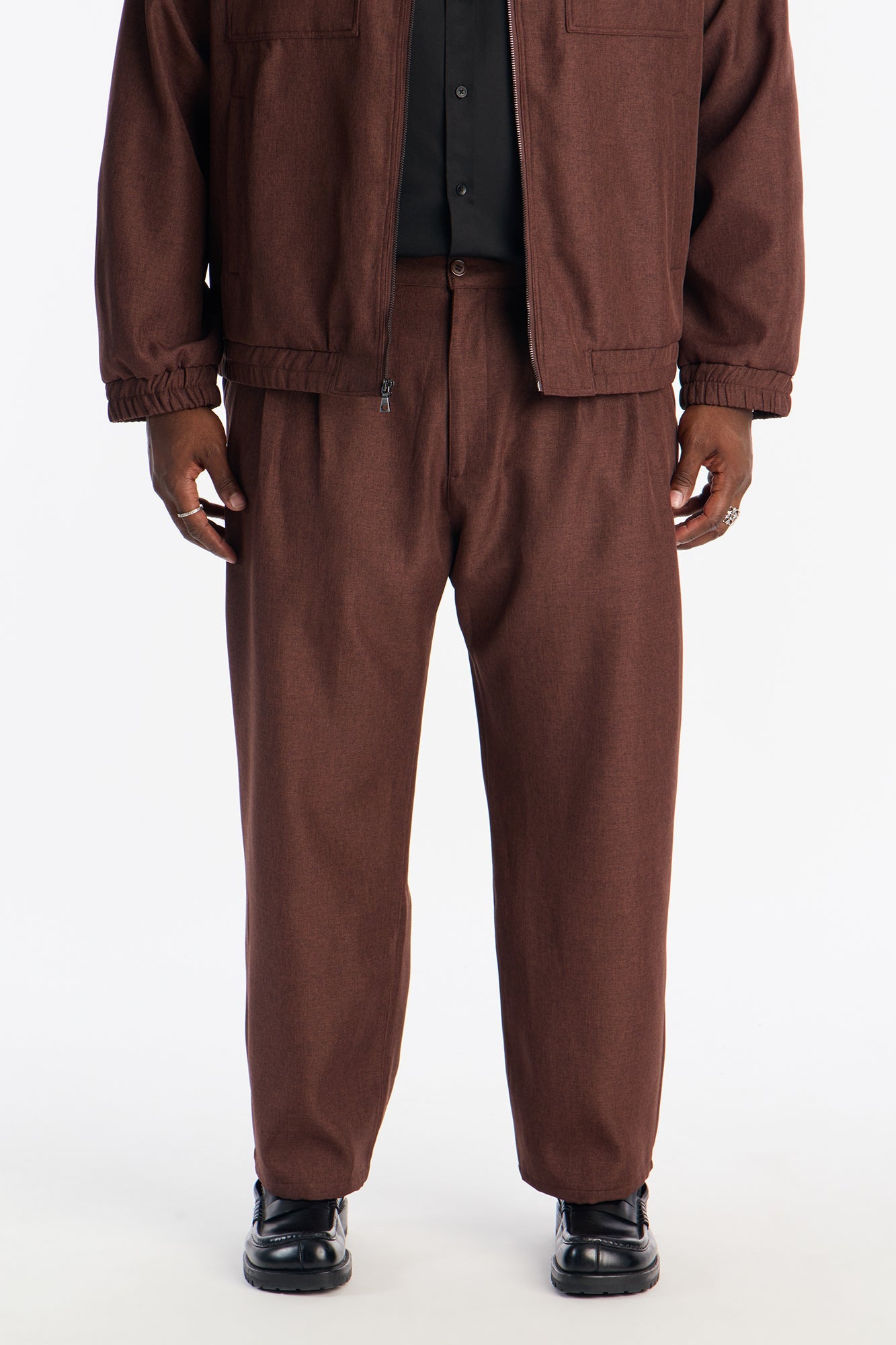 Straight Zip Tone Trouser - Brown