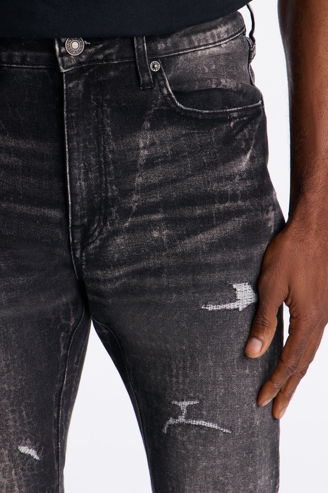 Stacked Skinny Flare Bleach Croc Jean - Black Wash