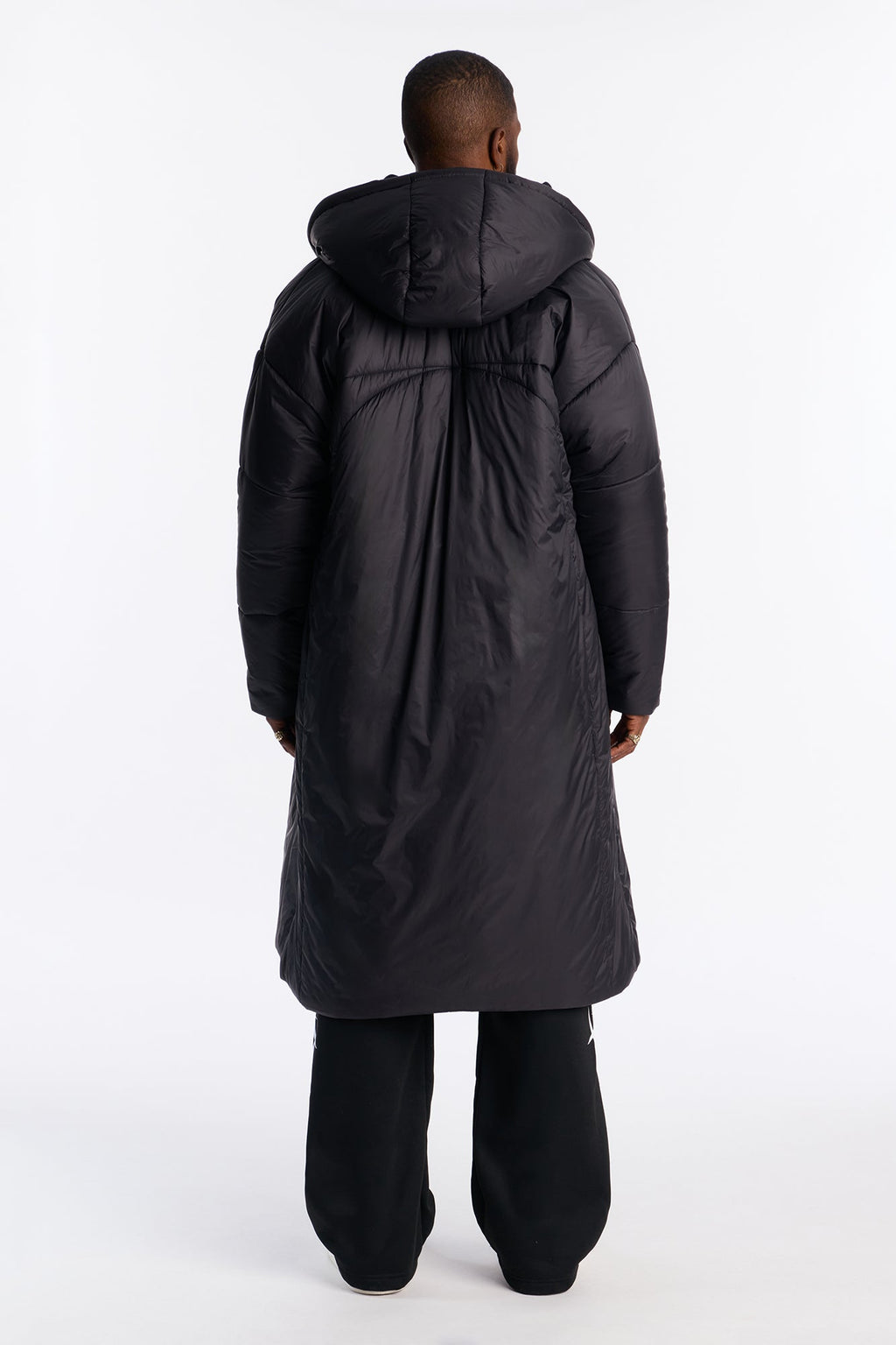 Hooded Oversized Exaggerated Wrap Long Puffer Jacket - Black