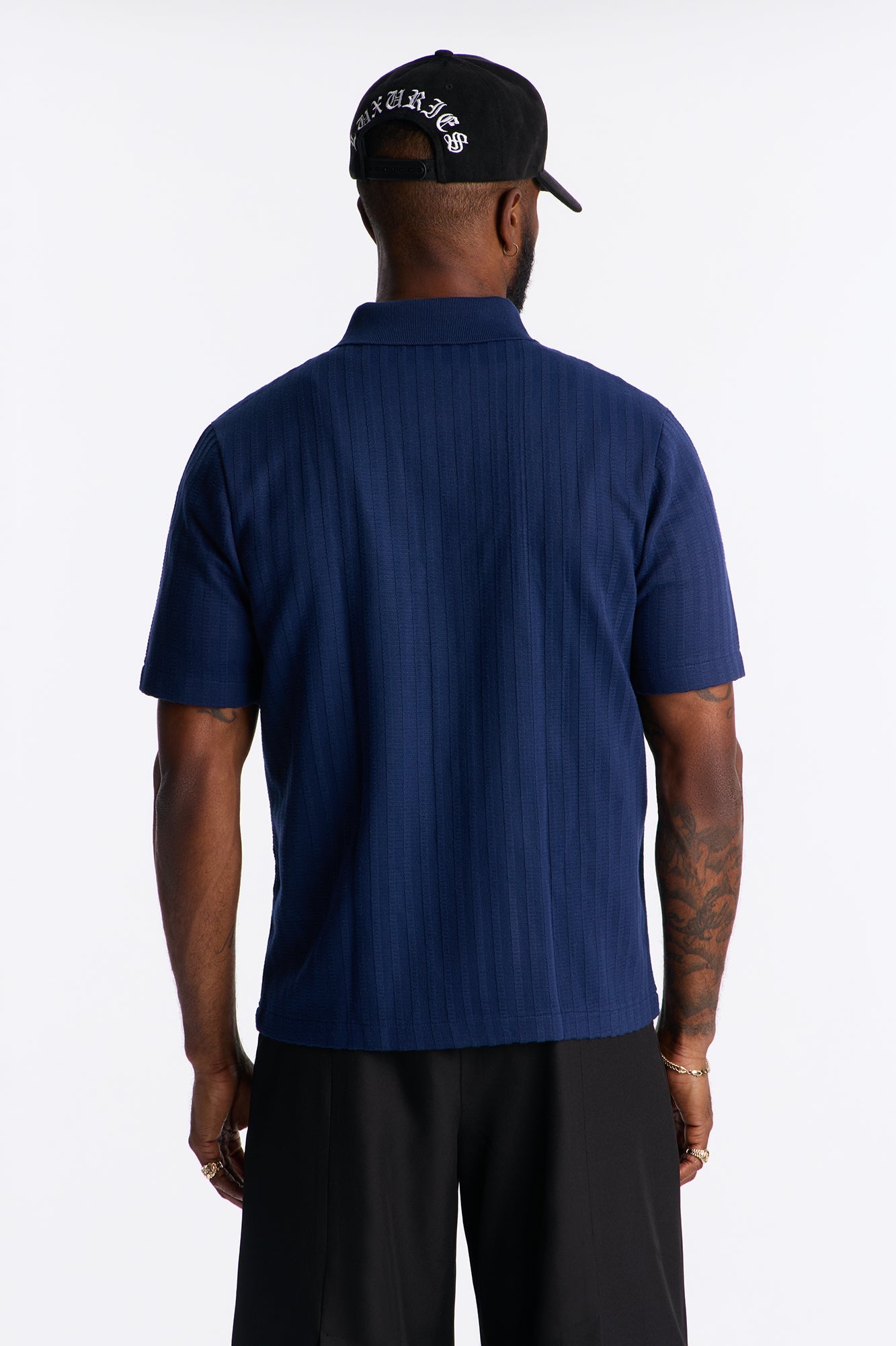 Shadow Button Striped Button Up - Navy