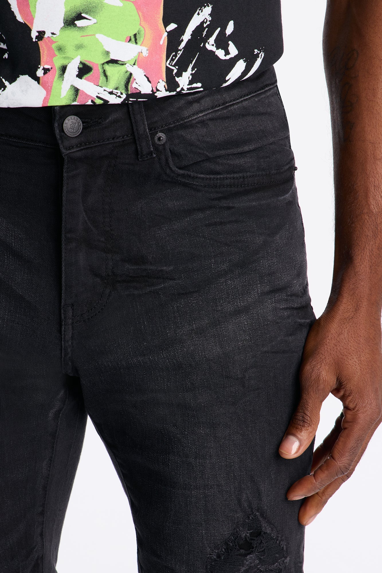 Skinny Distressed Garage Jeans - Black Wash