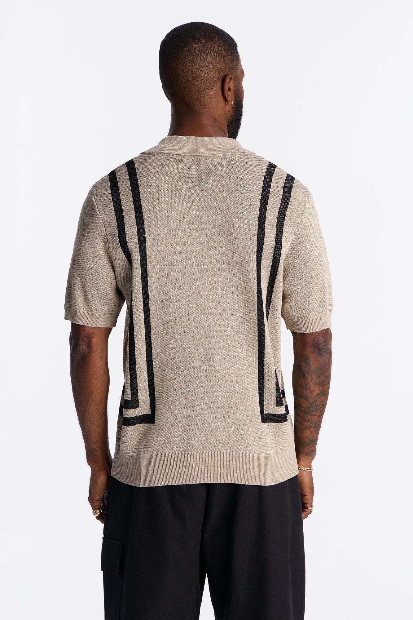 Seeing Lines Knit Johnny Collar Shirt - Tan