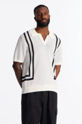 Seeing Lines Knit Johnny Collar Shirt - White