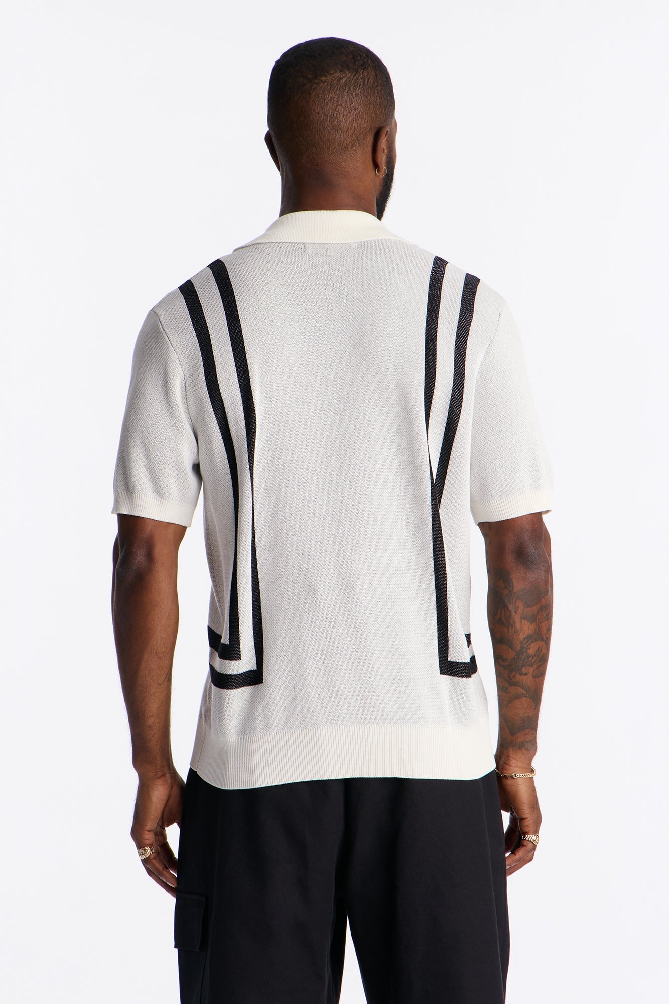 Seeing Lines Knit Johnny Collar Shirt - White