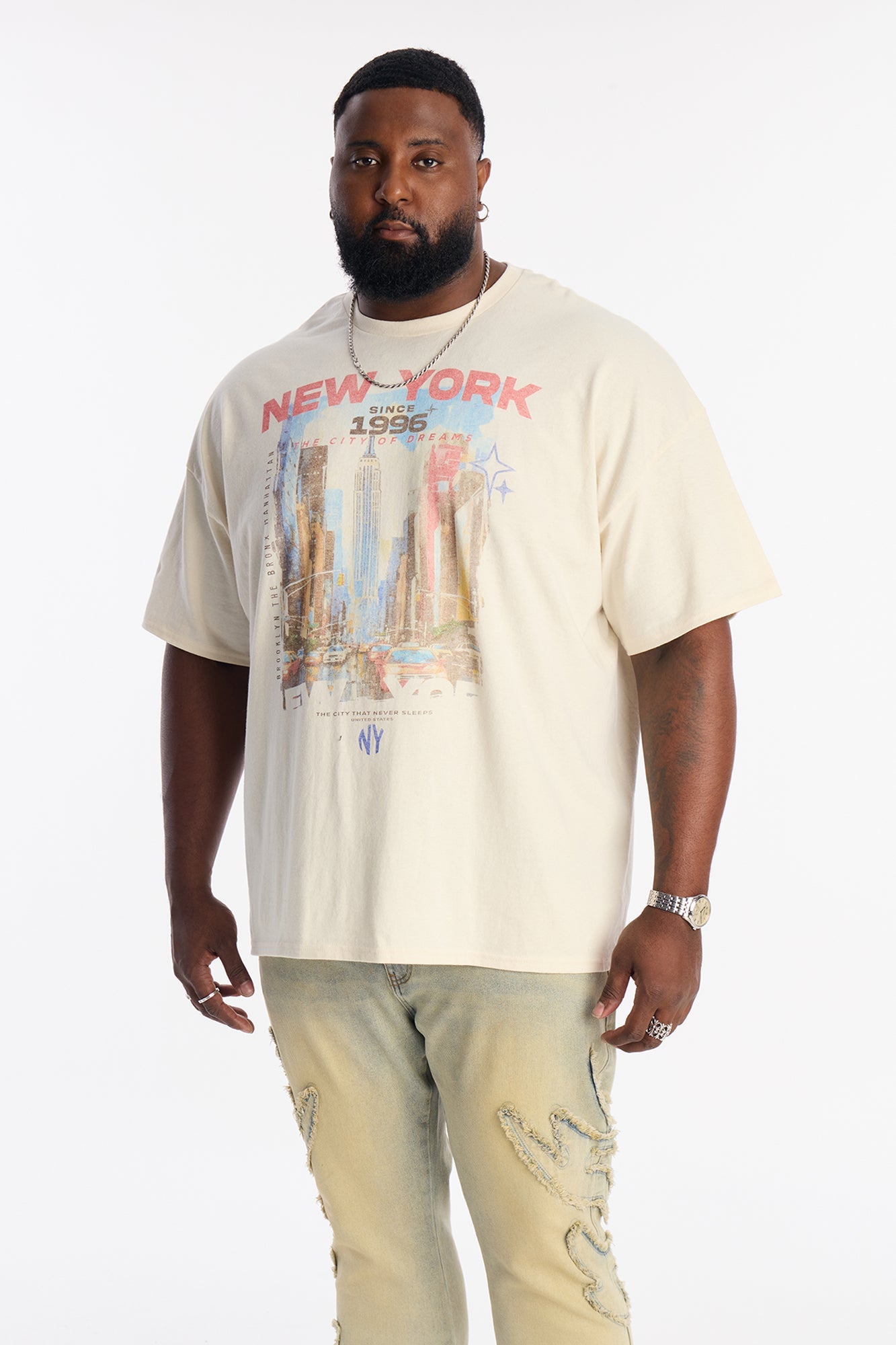 Boxy New York Short Jungle Sleeve Tee - Natural