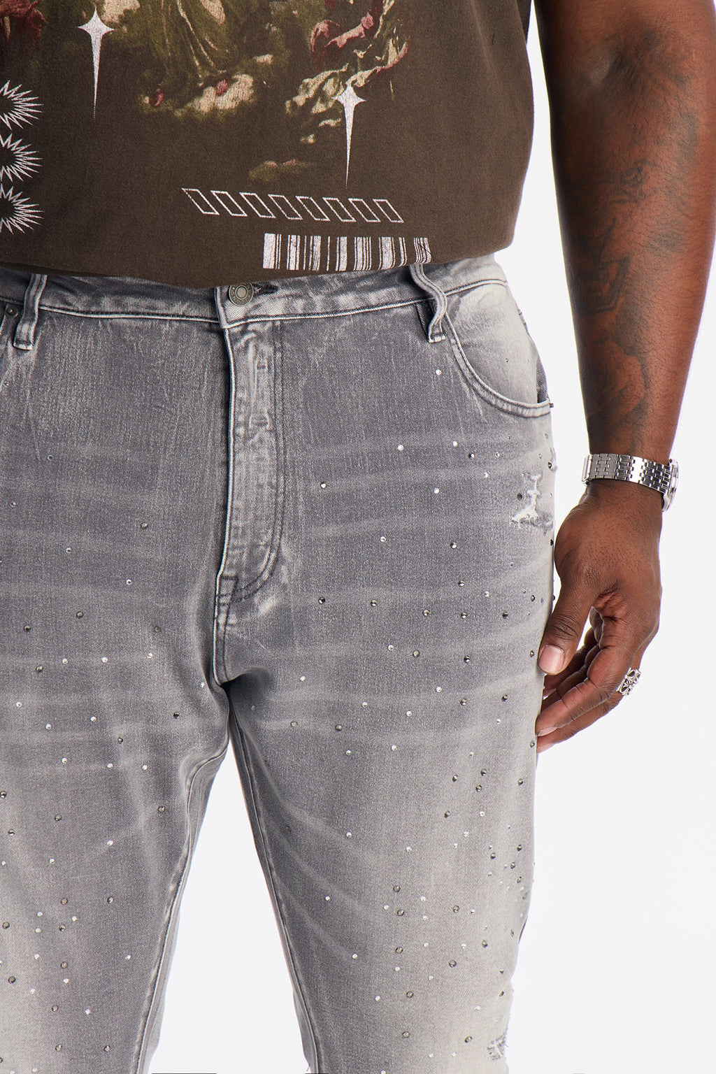 Stacked Skinny Froster Drip Jean - Grey