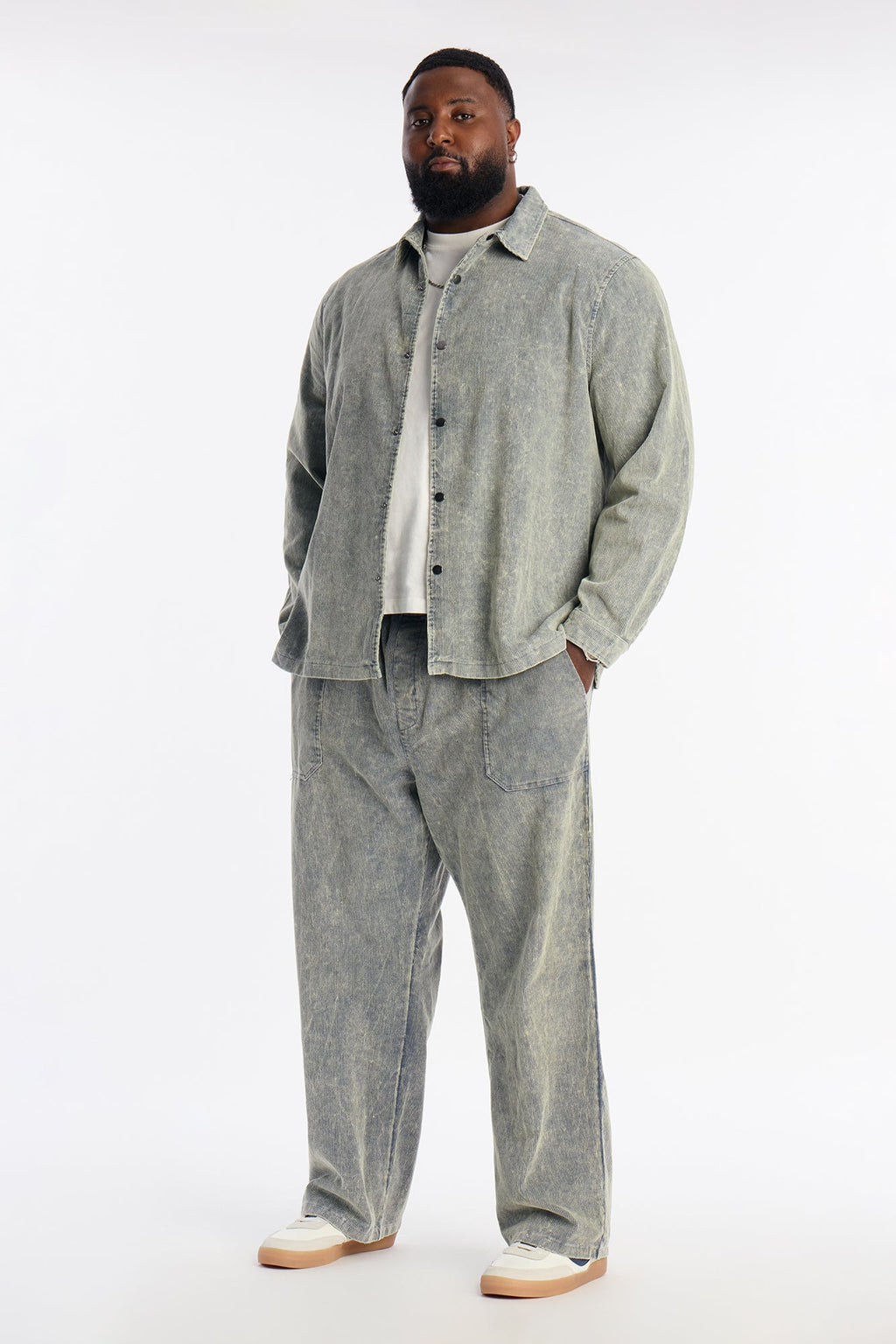Chi Town Corduroy Button Up Shirt - Blue Wash