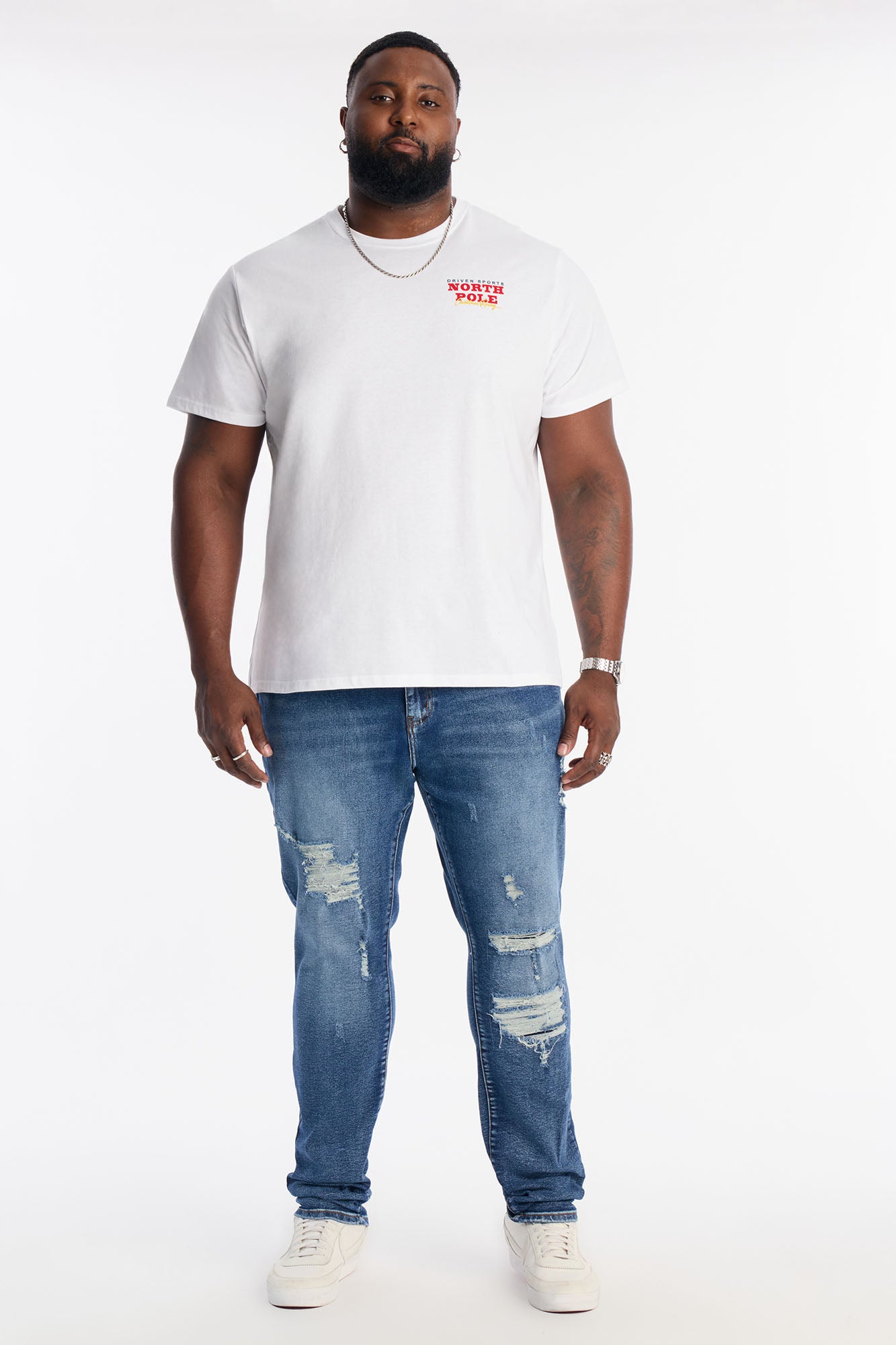 Stacked Skinny Classic Distress Jeans - Dark Wash