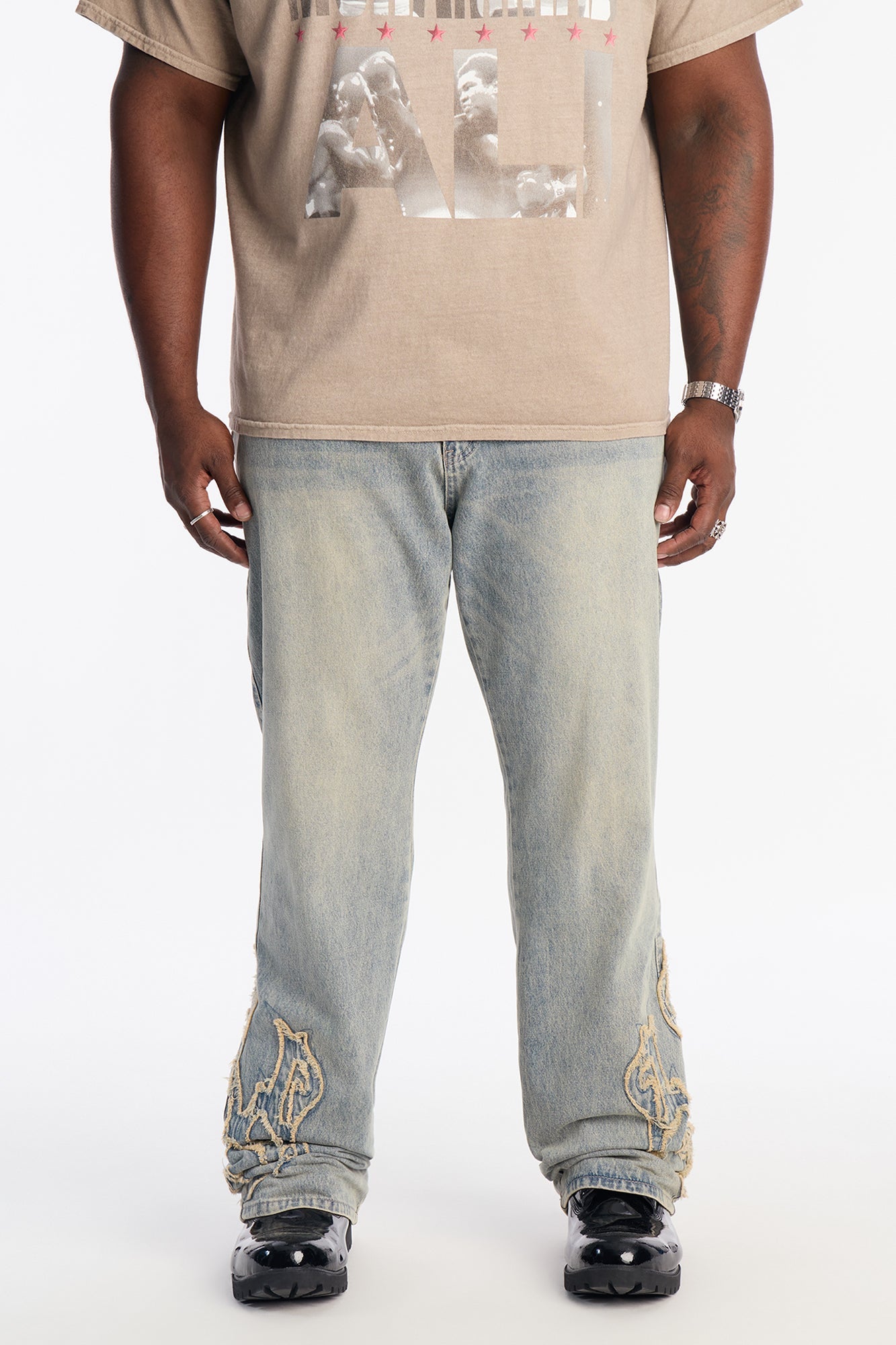Stacked Slim Flare Heat Fray Jean - Light Wash