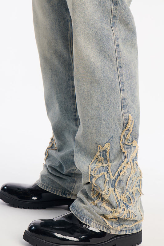Stacked Slim Flare Heat Fray Jean - Light Wash