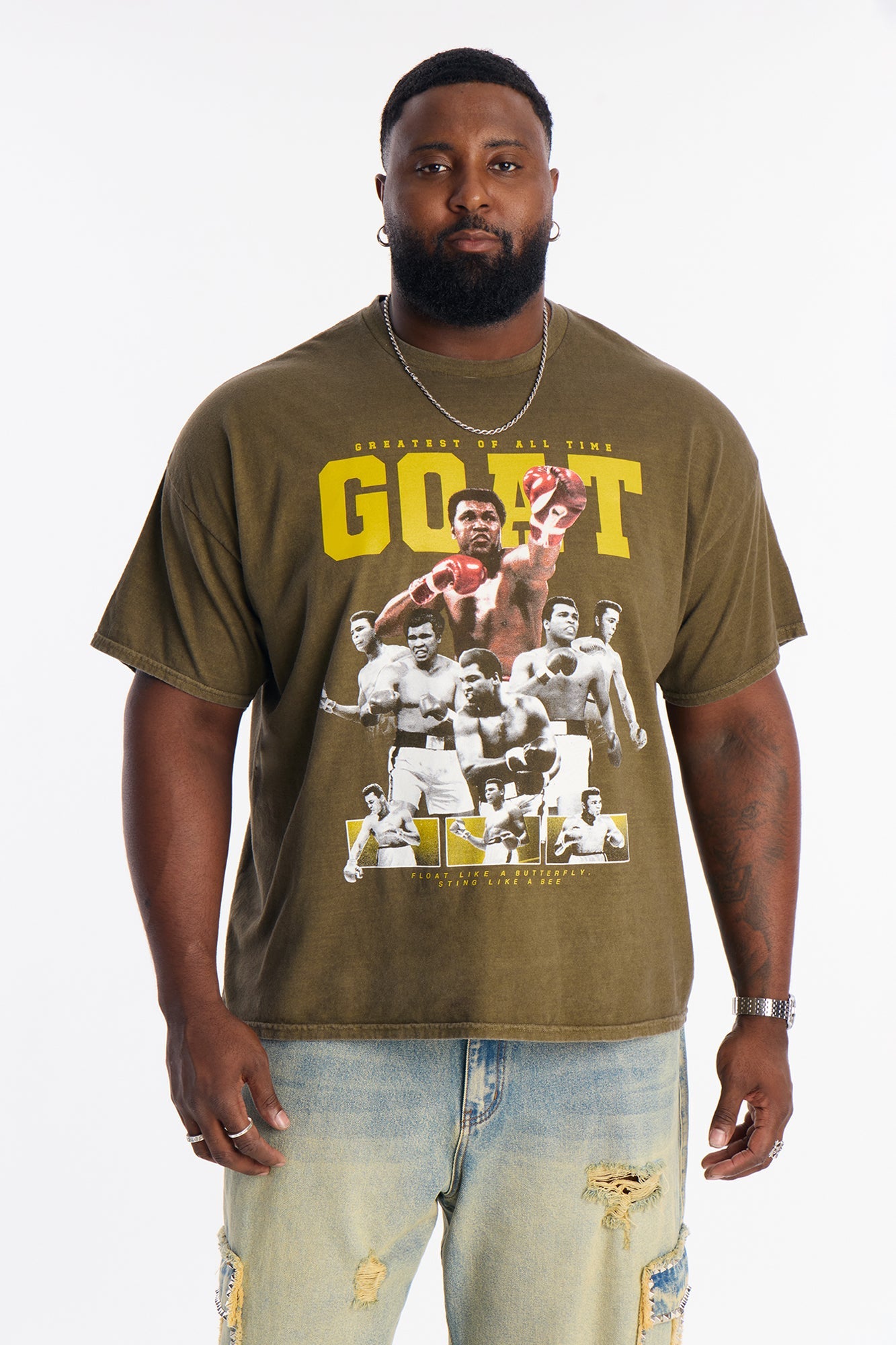 Oversized Muhammad Ali Greatest Of All Time Short Sleeve Tee - Olive