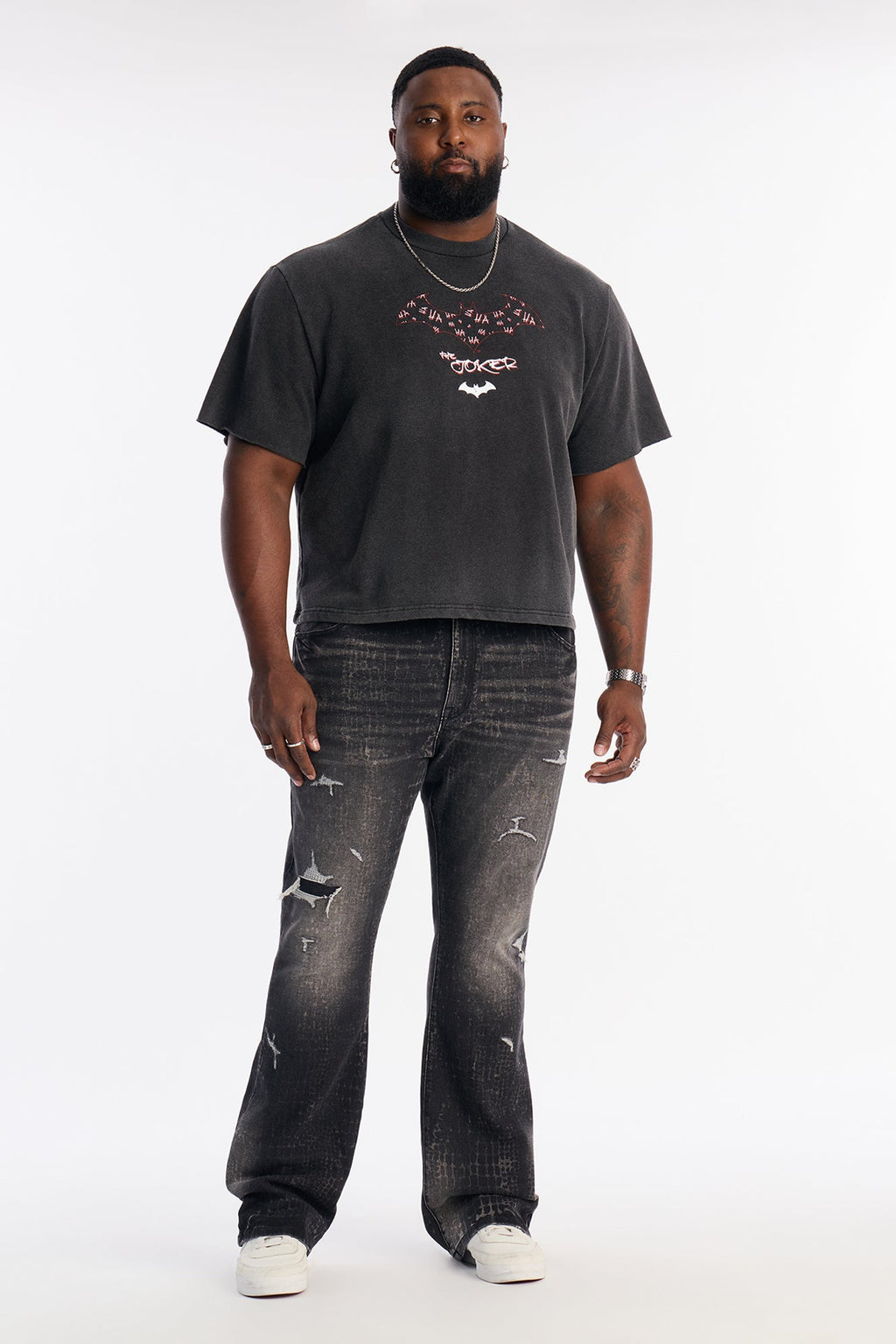 Stacked Skinny Flare Bleach Croc Jean - Black Wash