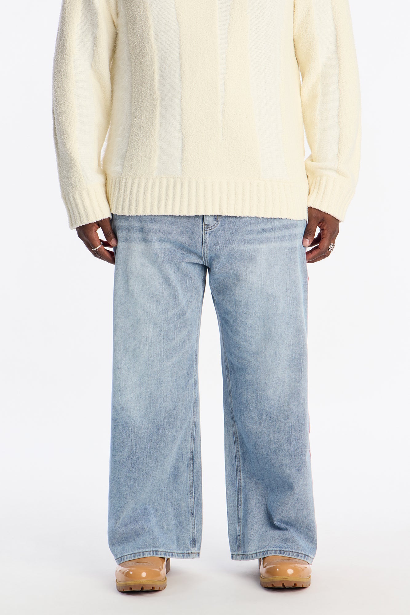 Baggy Wide Leg Tuxedo Stripe Jean - Light Blue Wash