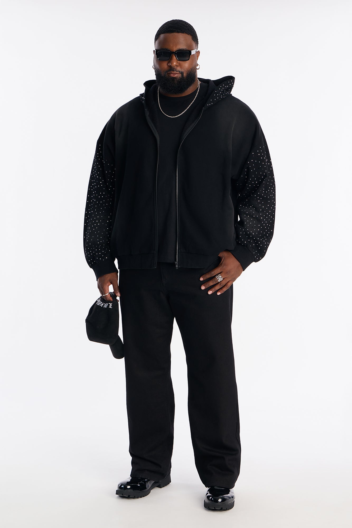 City Code Embellished Zip Up Hoodie - Black