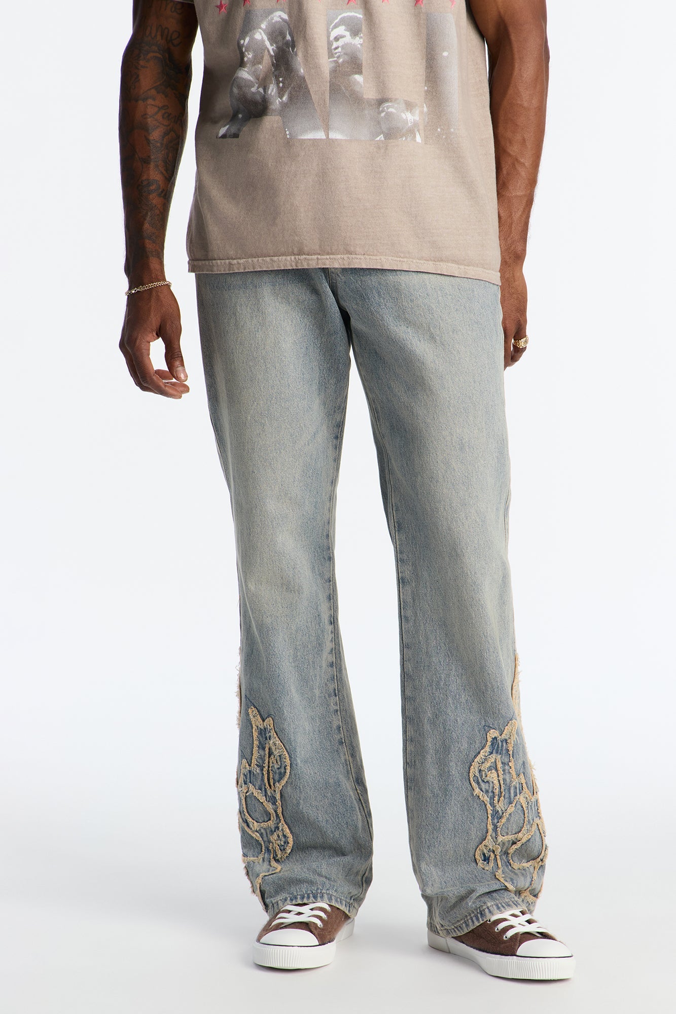 Stacked Slim Flare Heat Fray Jean - Light Wash
