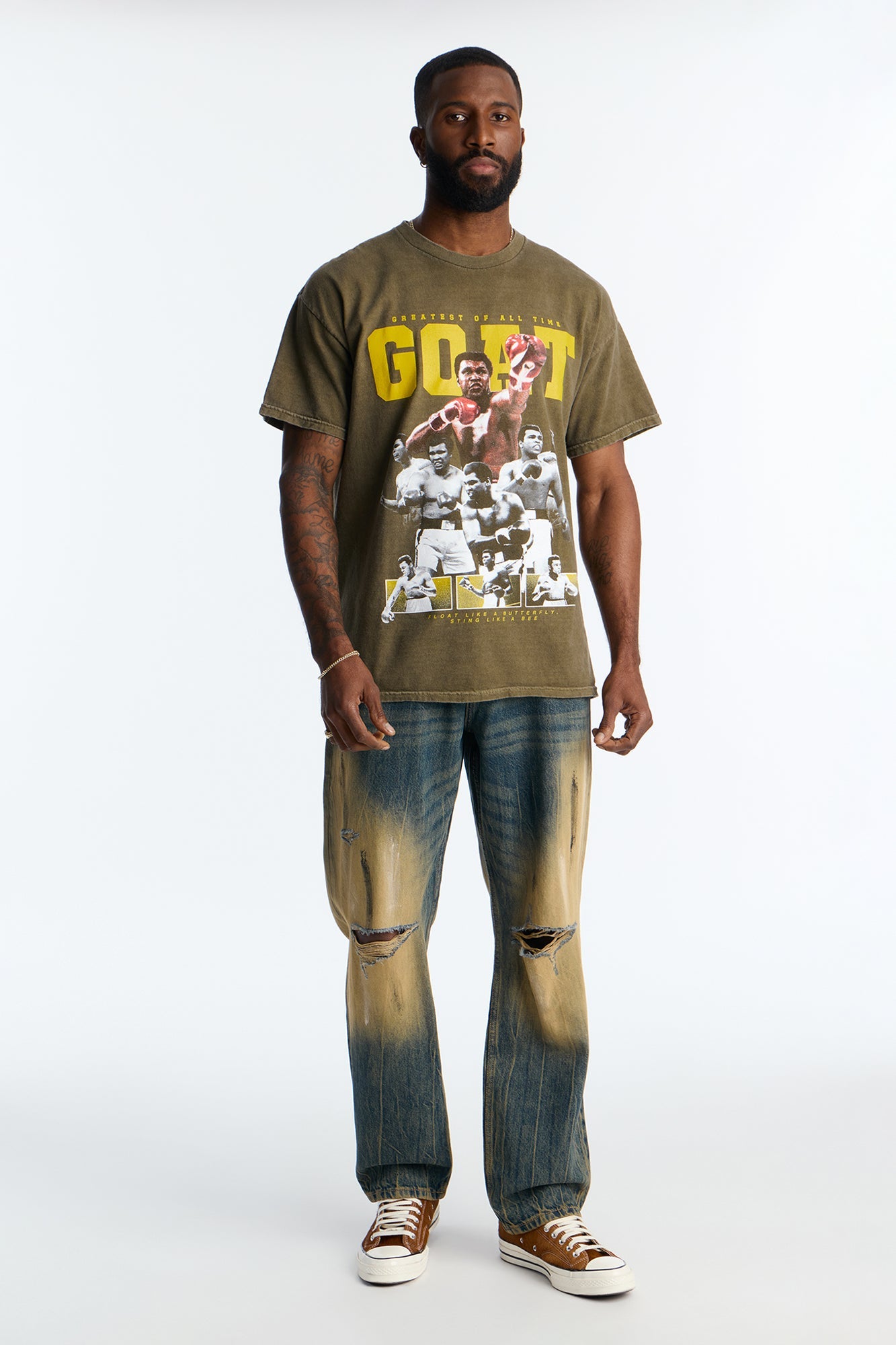 Oversized Muhammad Ali Greatest Of All Time Short Sleeve Tee - Olive