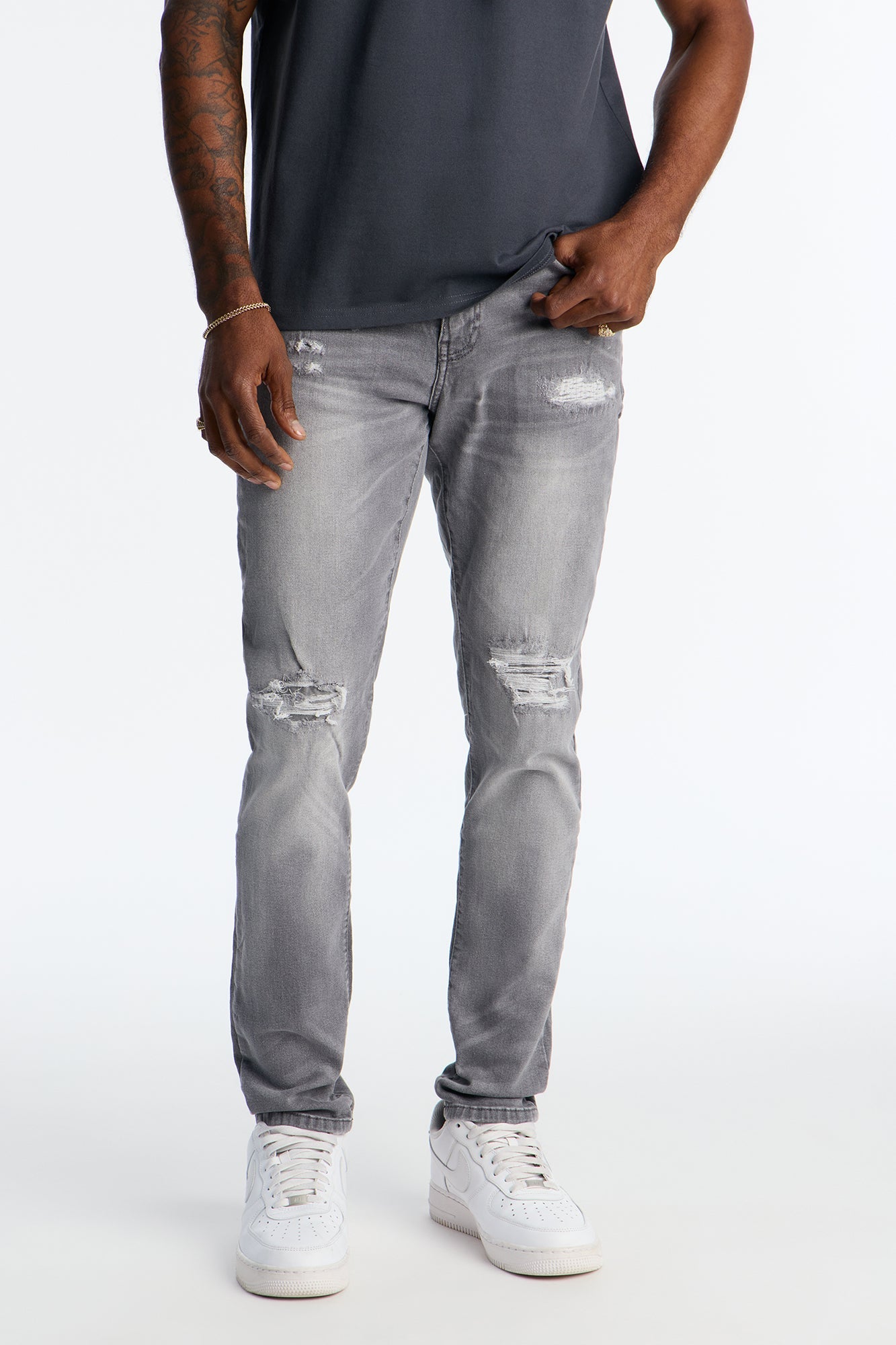 Skinny Distressed Bushwick Jeans - Grey