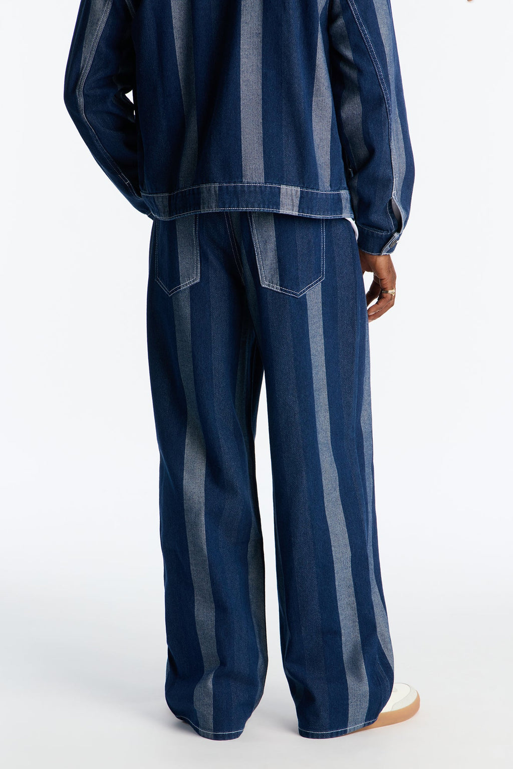 Wide Leg Two Tone Stripe Jean - Dark Wash