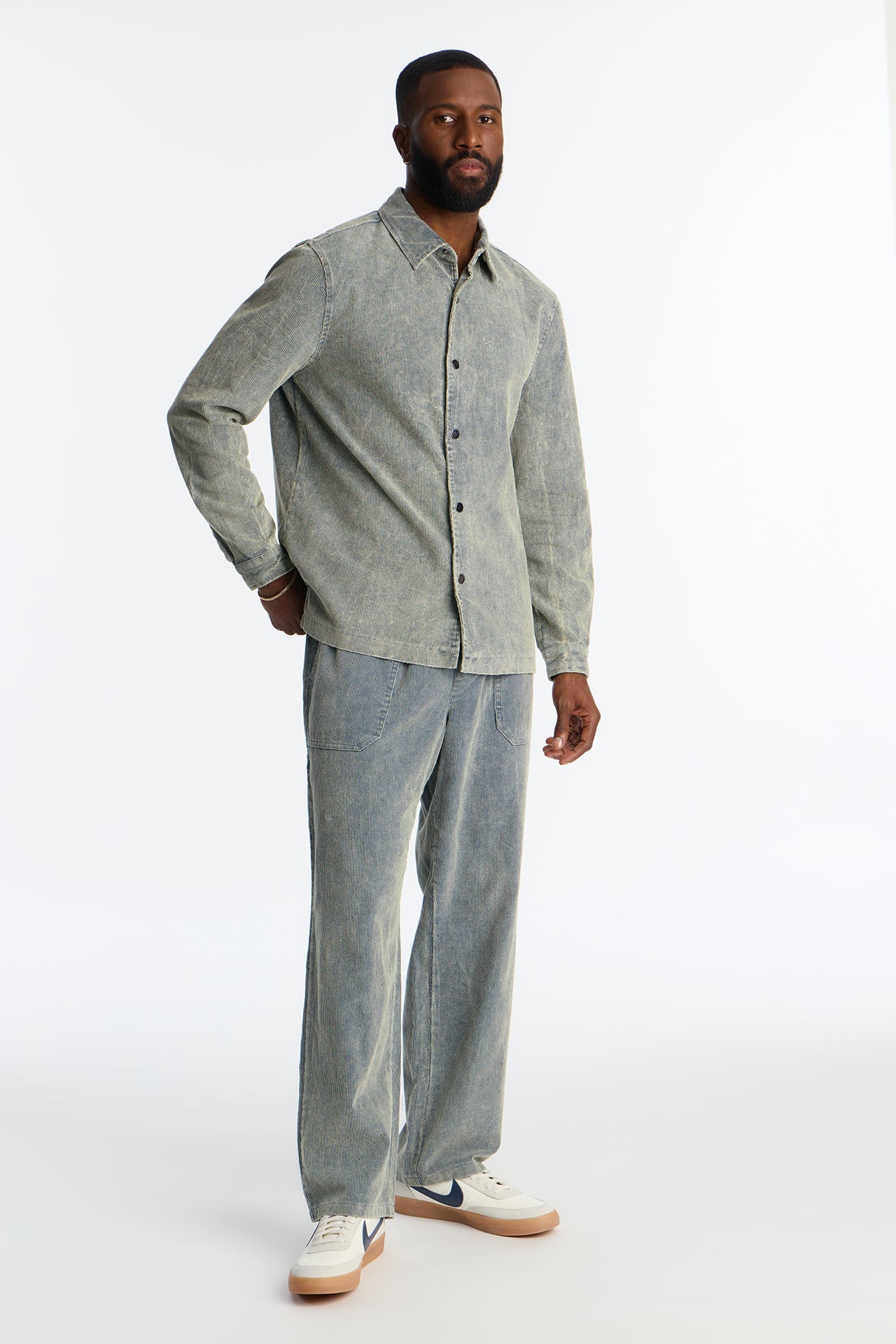 Chi Town Corduroy Button Up Shirt - Blue Wash