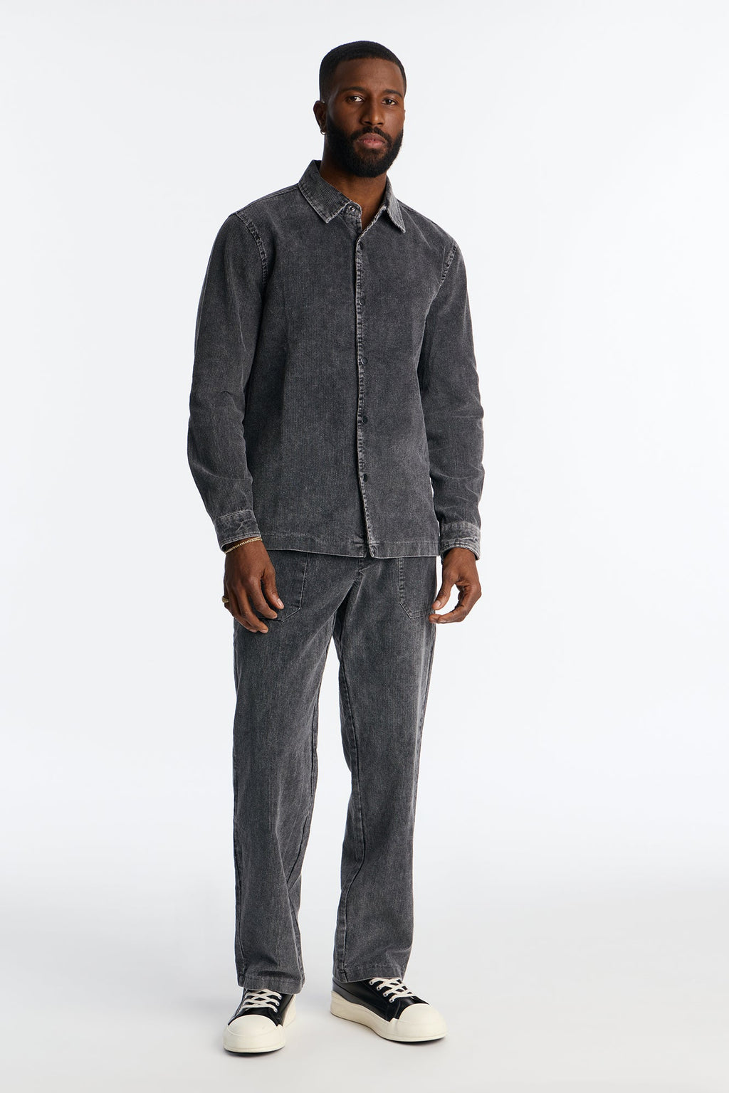 Chi Town Corduroy Button Up Shirt - Acid Wash Black