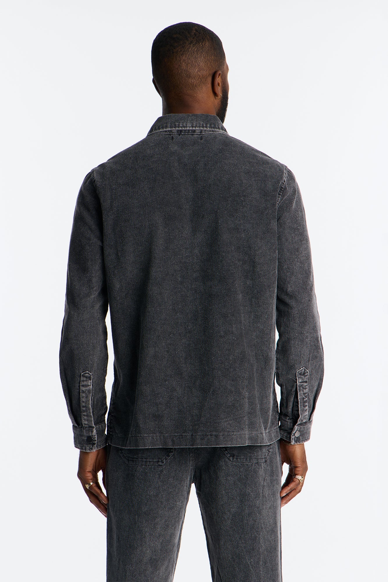 Chi Town Corduroy Button Up Shirt - Acid Wash Black