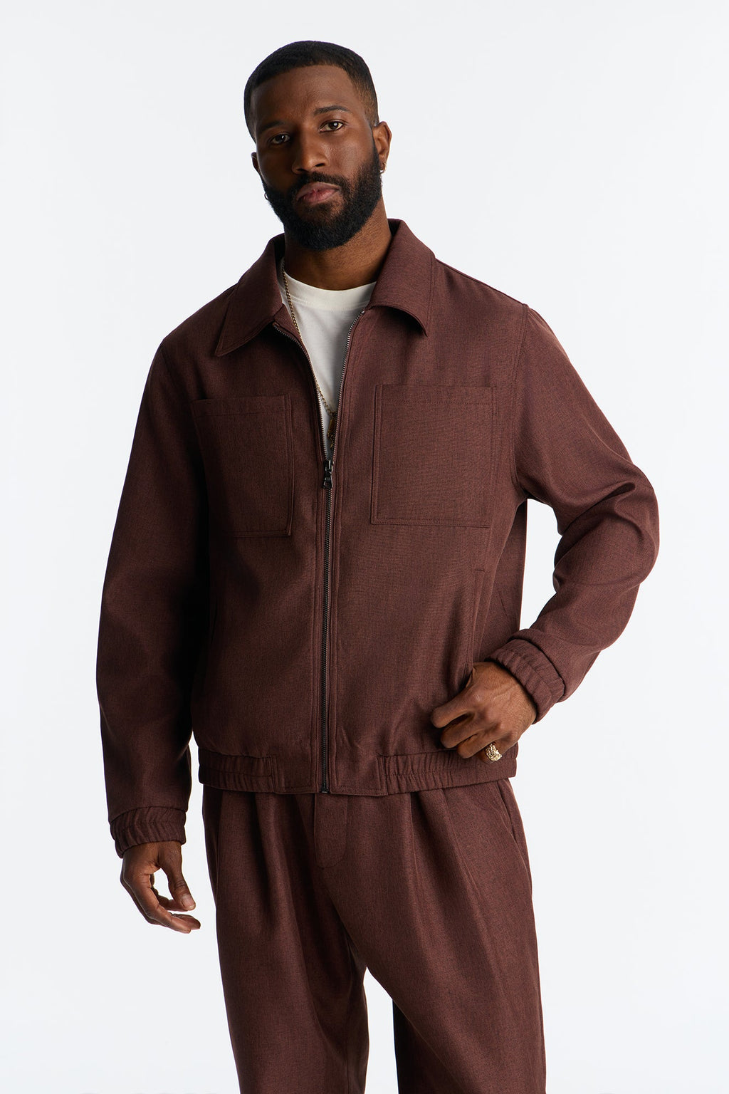 Relaxed Zip Tone Jacket - Brown