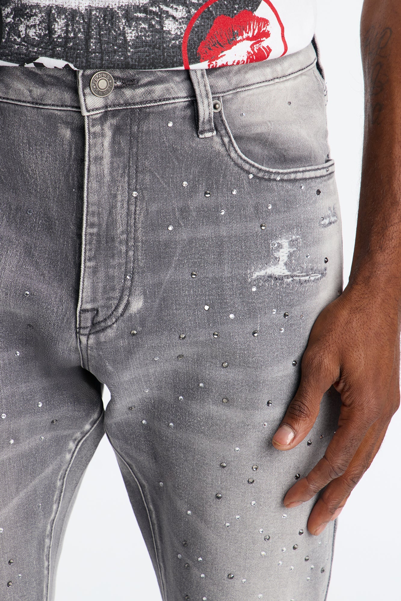 Stacked Skinny Froster Drip Jean - Grey