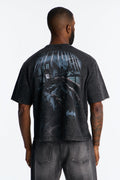 Oversized Batman Over Gotham Short Sleeve Fleece Tee - Black Wash