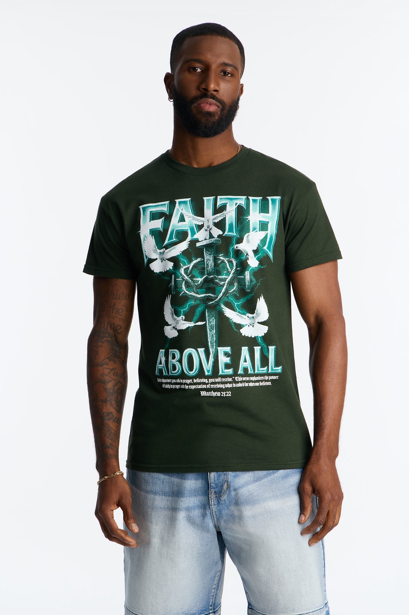 Faith Above All And Forever Short Sleeve Tee - Green