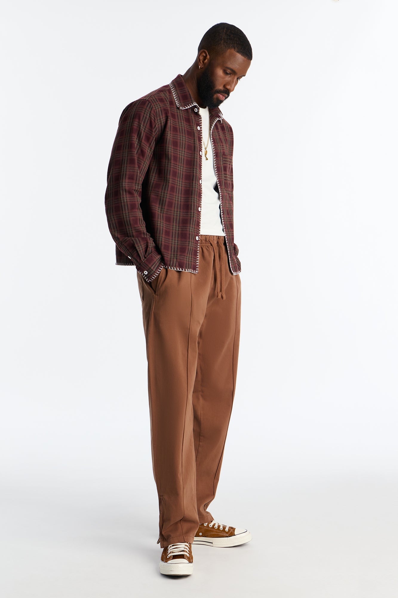 Slim Pintuck Zipper Pant - Brown