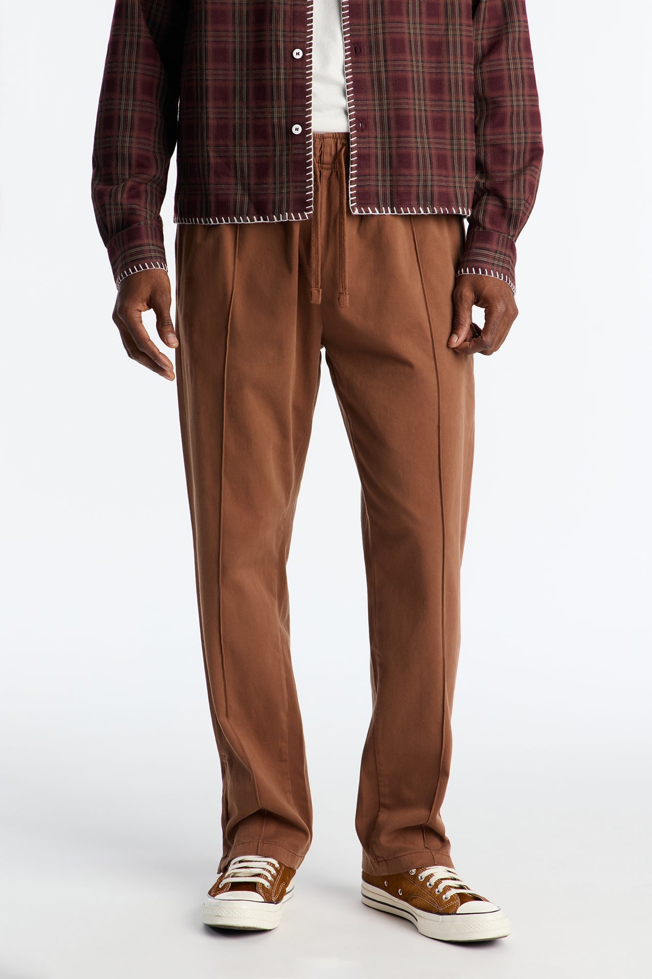 Slim Pintuck Zipper Pant - Brown