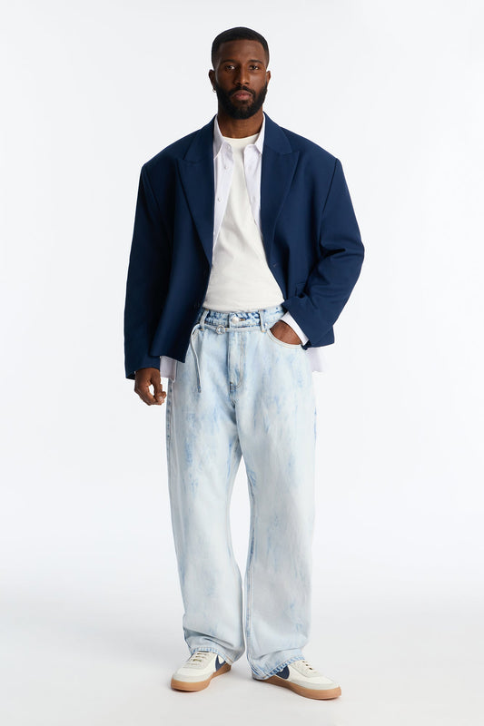 Cropped Peak Lapel Single Breasted Blazer - Navy