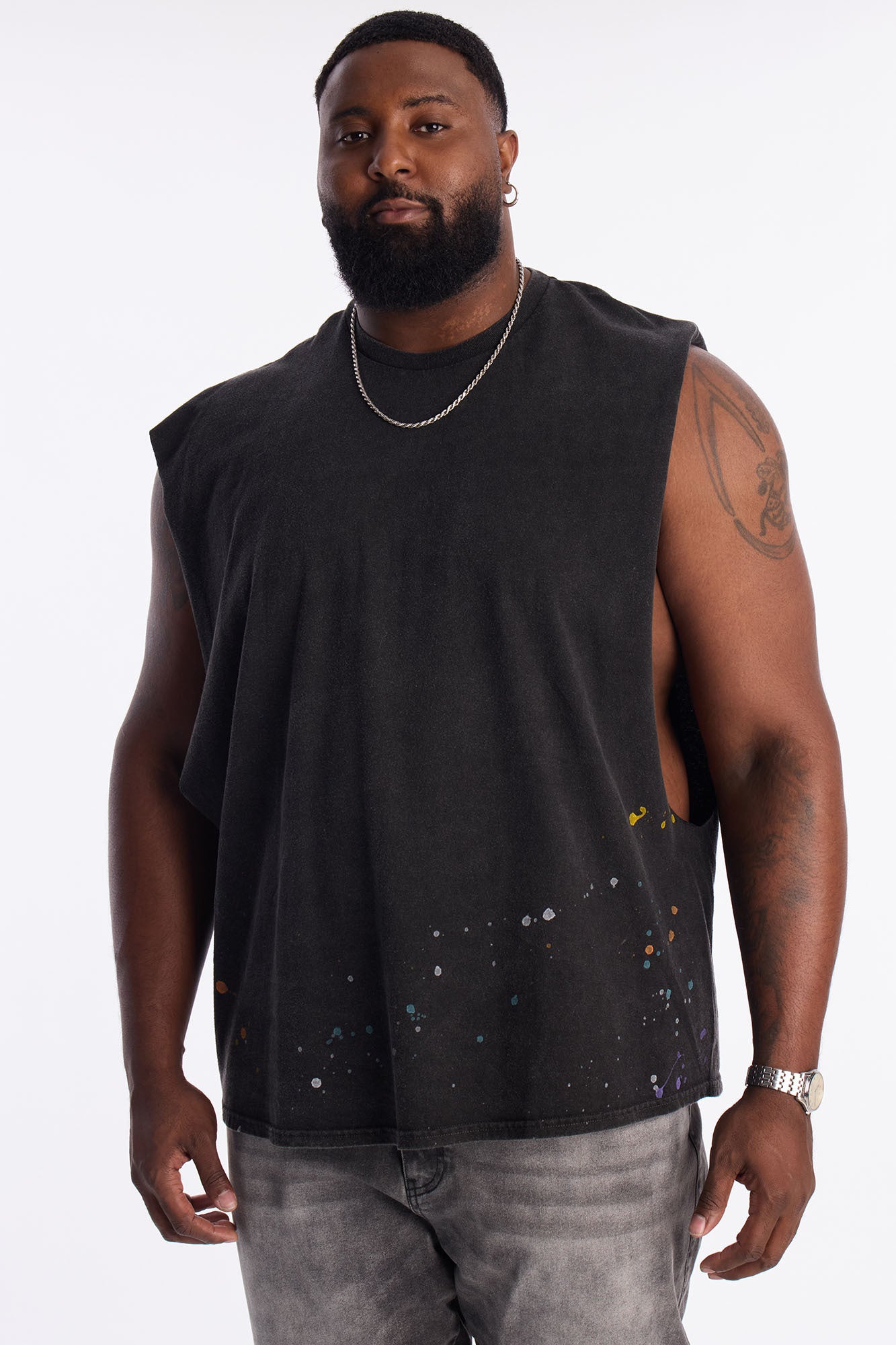 Lava Fall Paint Splatter Muscle Tee - Black