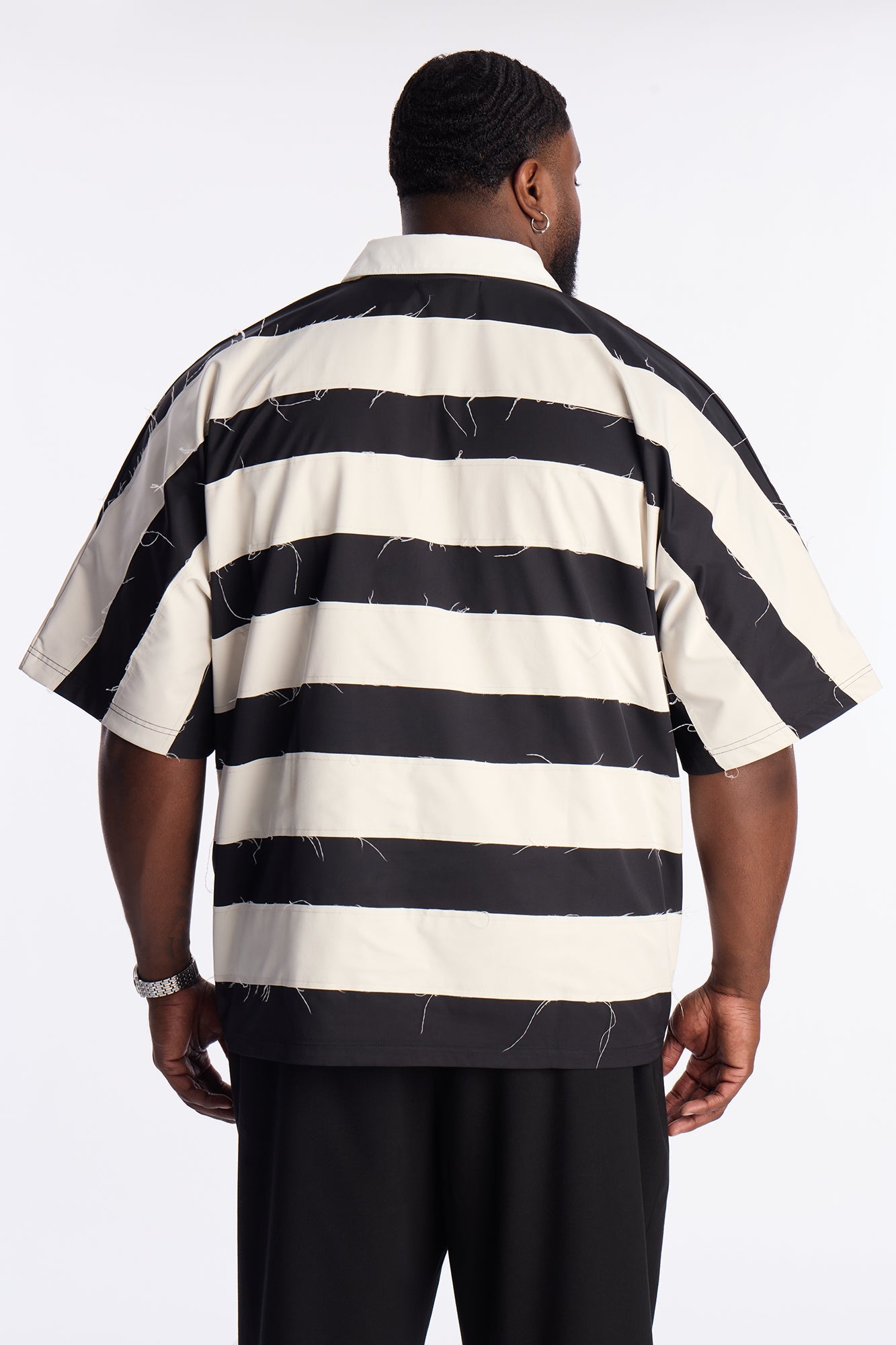 Oversized Frayed Polo Shirt - Black