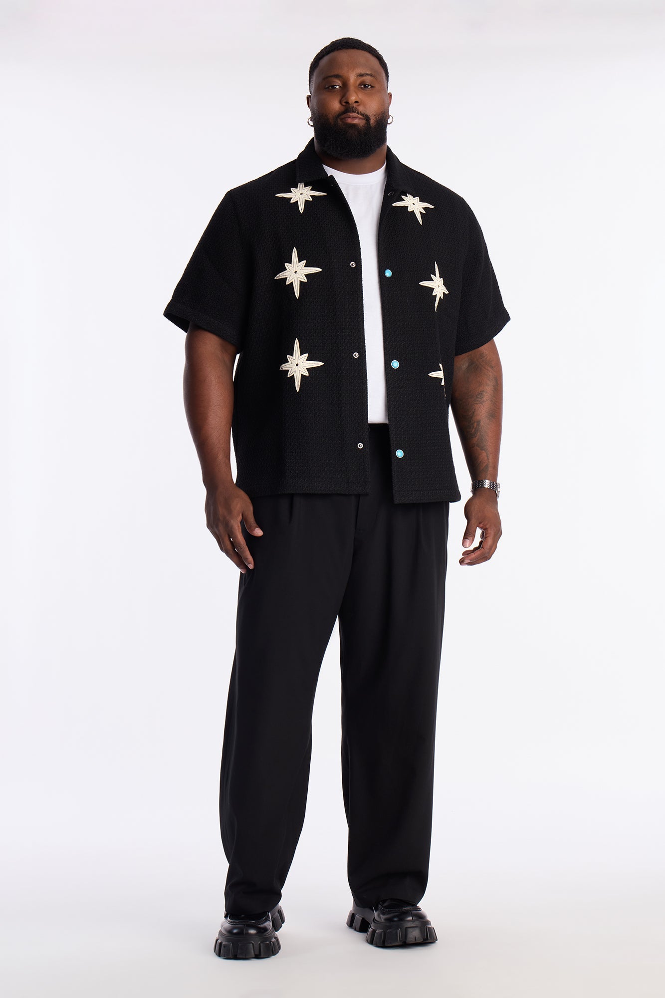 Tweed Bright Etoile Button Up Shirt - Black