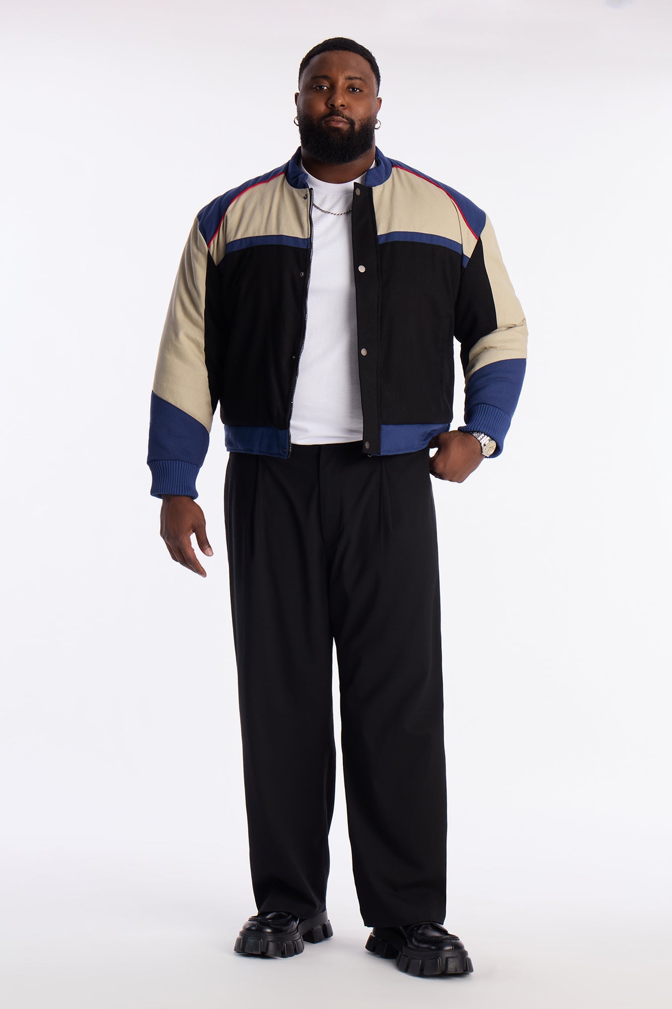 Victory Lap Color Block Bomber Jacket - Black/combo