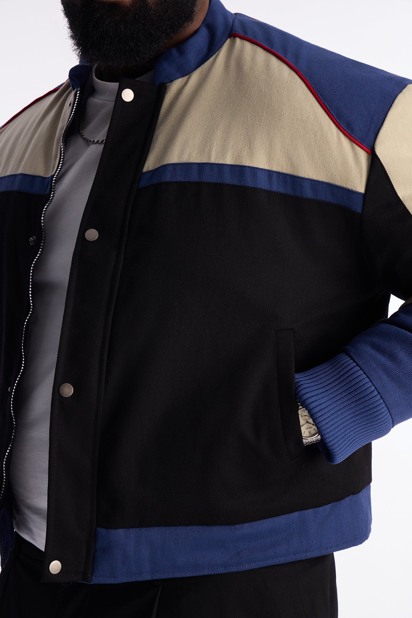 Victory Lap Color Block Bomber Jacket - Black/combo
