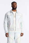 Cropped Thick Thread Denim Work Jacket - Light Wash