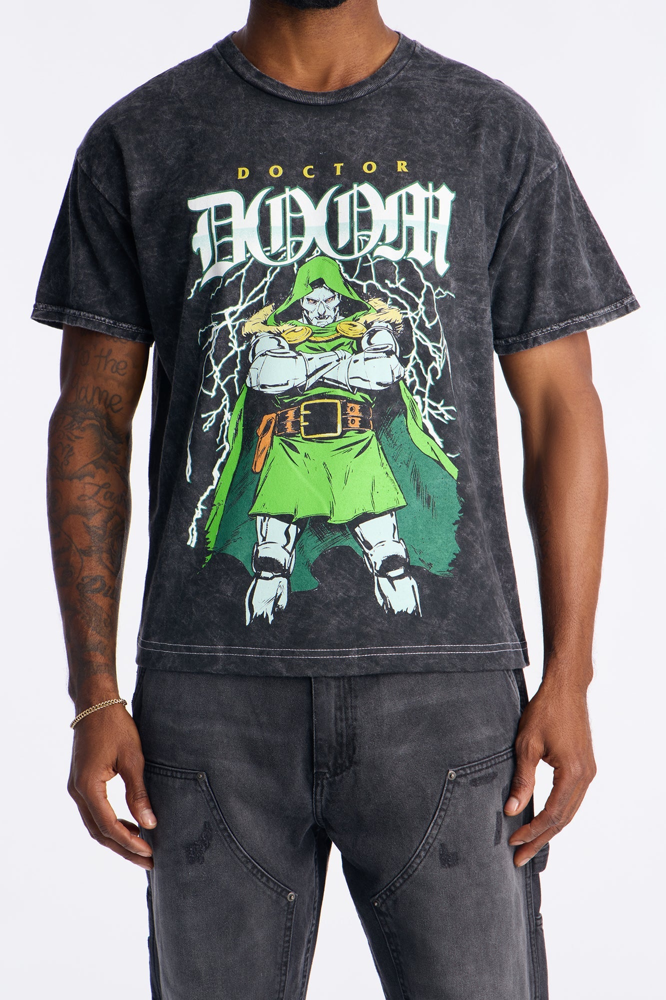 Marvel Doctor Doom Vintage Oversized Short Sleeve Tee - Black Wash