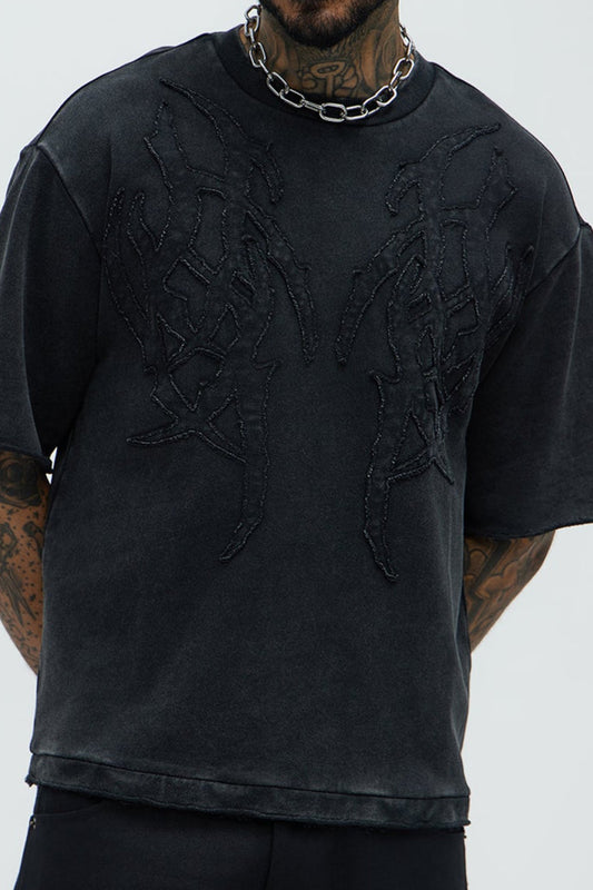 Tyson Rave Patched Heavy Wash Relaxed Tee - Black Wash