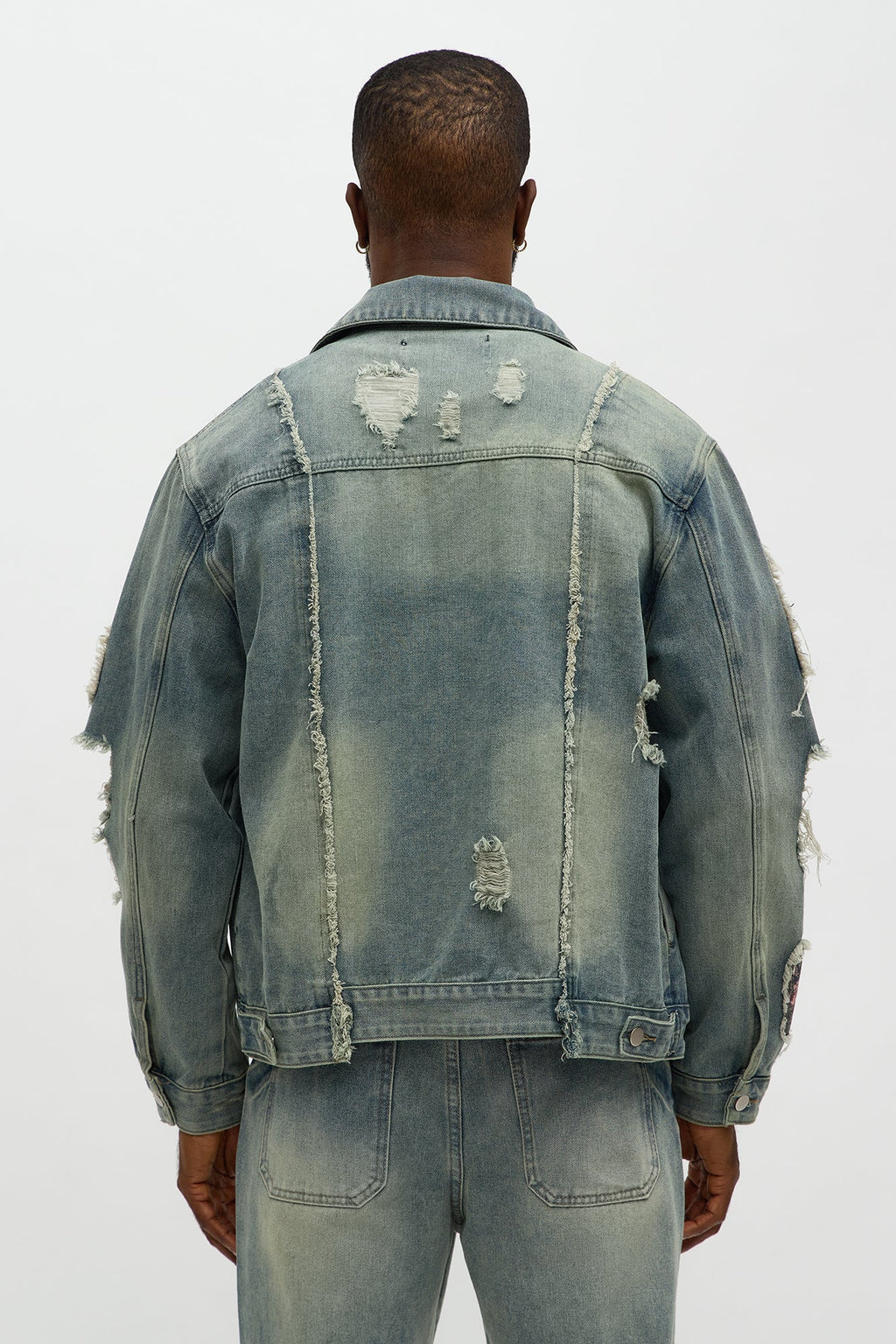 Holy Windows Patched Distressed Denim Trucker Jacket - Vintage Blue Wash