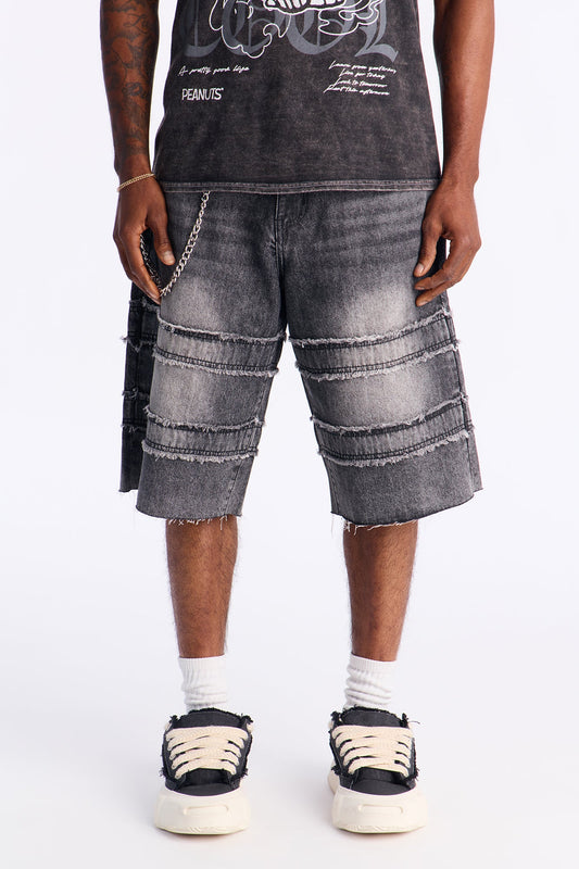 Baggy On My Fray Chain Denim Short - Black Wash